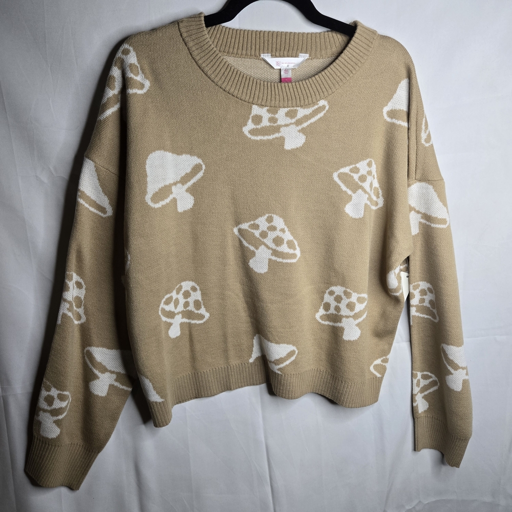 NWT No Boundaries XL (15-17) Beige Mushroom Sweater Trippy Hippie Cozy